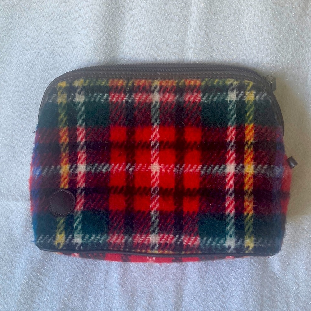 BONFANTI Red Green Black White Plaid Wool Travel Bag MADE IN ITALY